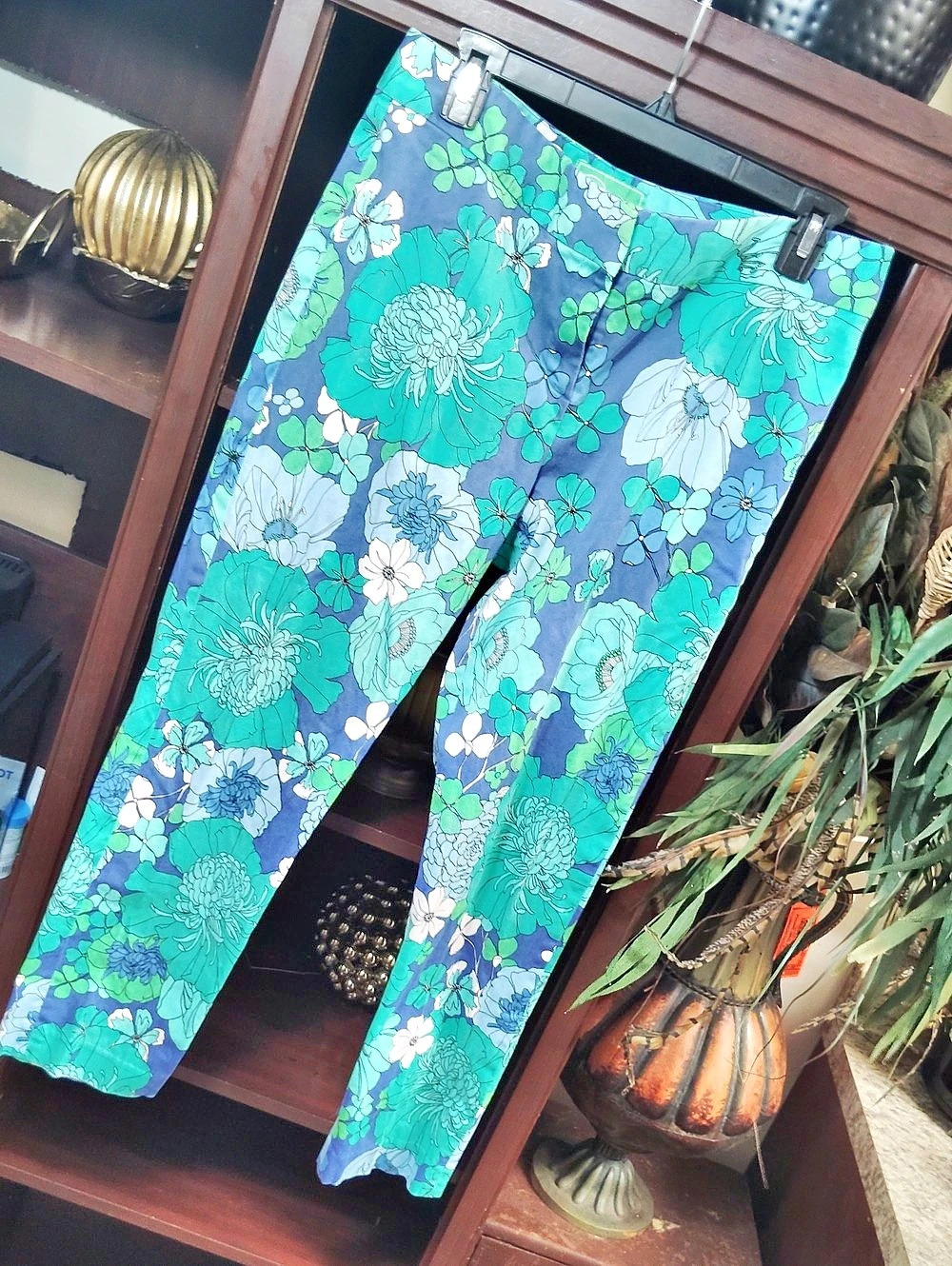 Papagallo Floral Leggings in Blue & Green Size 10